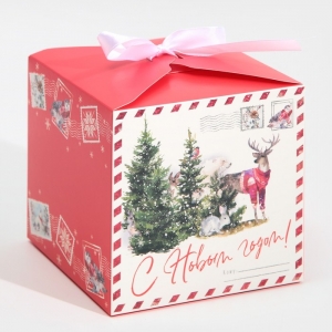Коробка складная красная «С Новым годом», 12 × 12 × 12 см